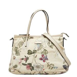 Gucci Floral Flower Shoulder Bag Ivory White Multicolor Canvas Leather